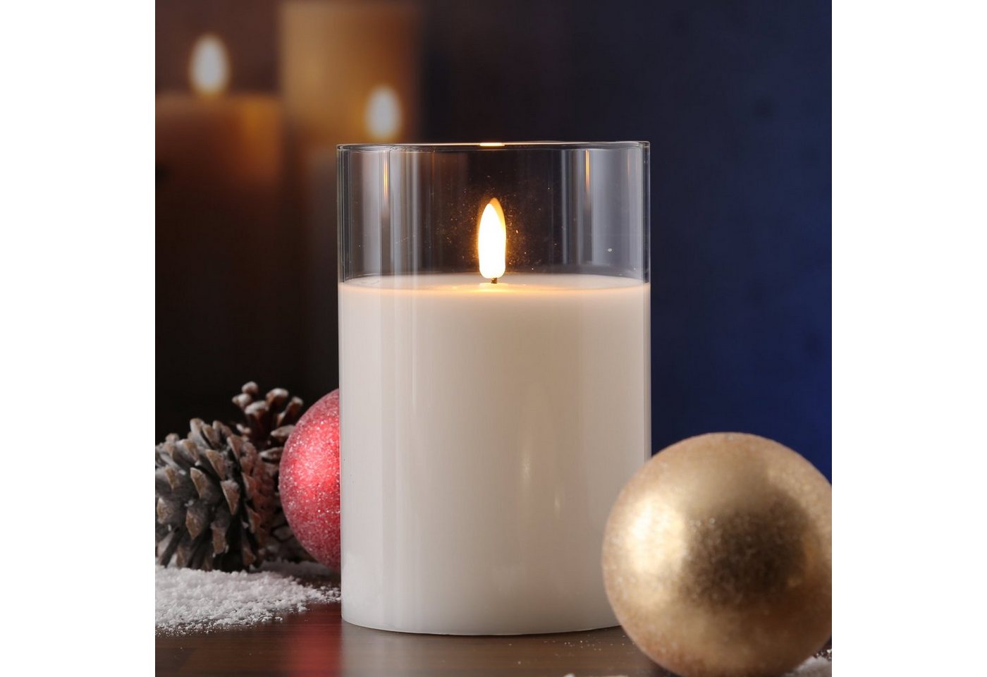 MARELIDA LED-Kerze LED Kerze im Glas Windlicht Echtwachs Timer H: 15cm D: 10cm weiß, LED Classic Bild 3