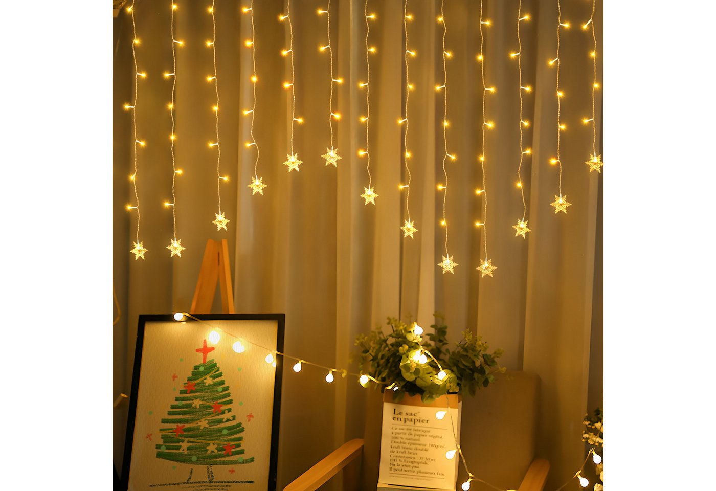 Salcar LED-Lichtervorhang 2M LED Schneeflocke Lichtervorhang Schneeflocken Lichterkette Außen, LED Weihnachtsdeko Fenster mit 9 Modi und Speicherfunktion, Warmweiß