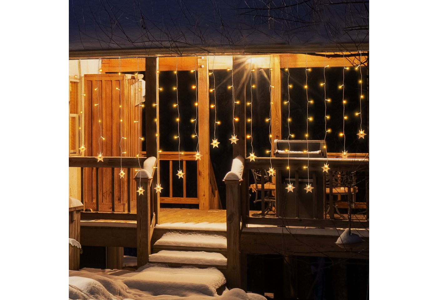 Salcar LED-Lichtervorhang 2M LED Schneeflocke Lichtervorhang Schneeflocken Lichterkette Außen, LED Weihnachtsdeko Fenster mit 9 Modi und Speicherfunktion, Warmweiß Bild 2