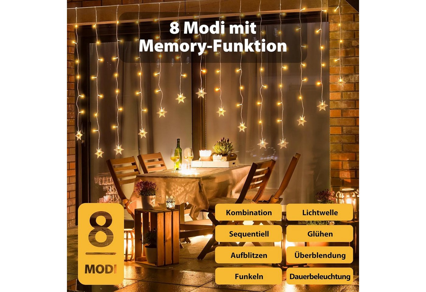 Salcar LED-Lichtervorhang 2M LED Schneeflocke Lichtervorhang Schneeflocken Lichterkette Außen, LED Weihnachtsdeko Fenster mit 9 Modi und Speicherfunktion, Warmweiß Bild 4