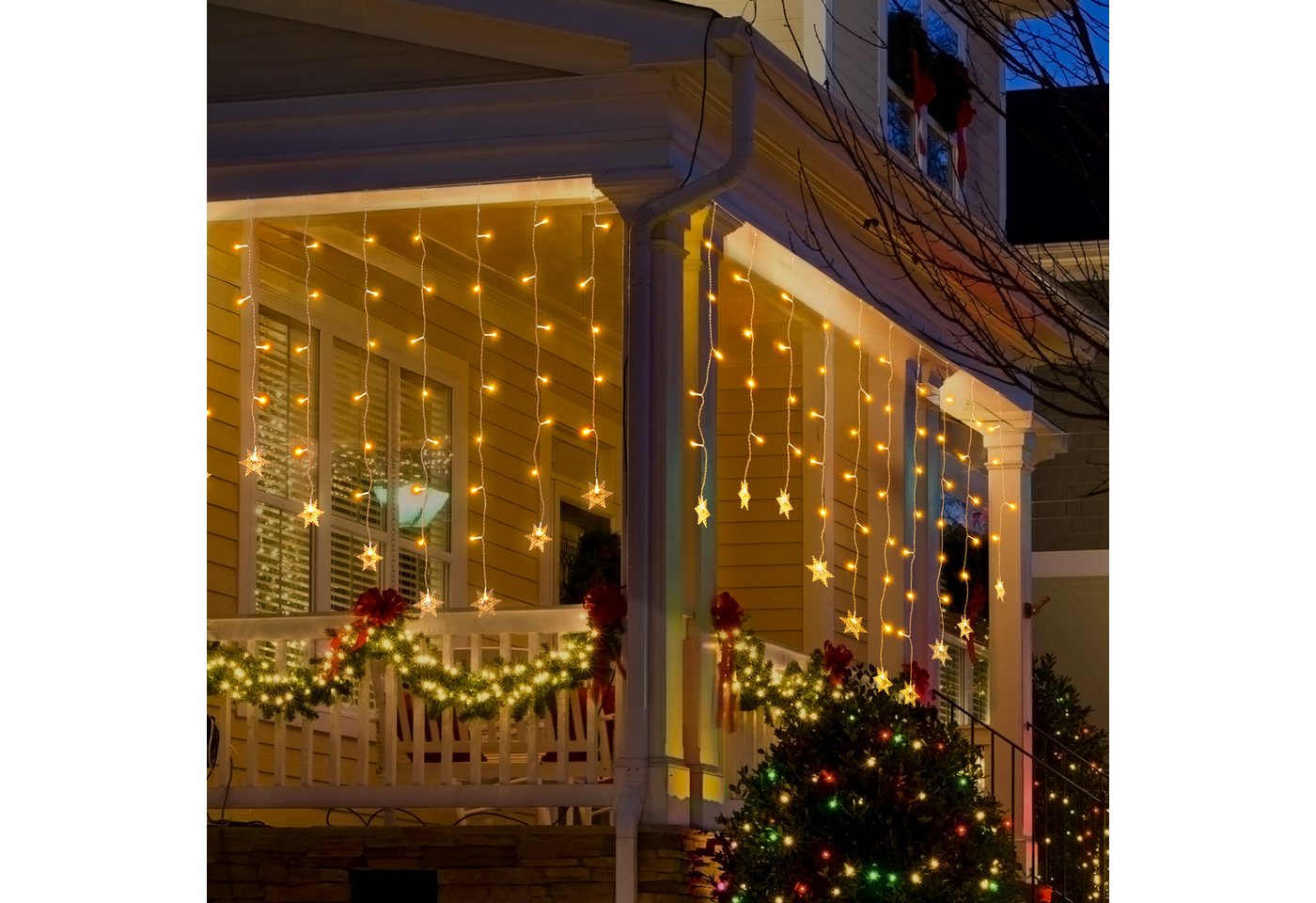 Salcar LED-Lichtervorhang 2M LED Schneeflocke Lichtervorhang Schneeflocken Lichterkette Außen, LED Weihnachtsdeko Fenster mit 9 Modi und Speicherfunktion, Warmweiß Bild 5
