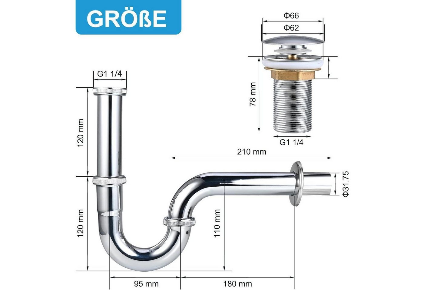 LuxusKollektion Siphon Universal Siphon Waschbecken Röhrensiphon Ablaufgarnitur Abflussrohr Bild 3