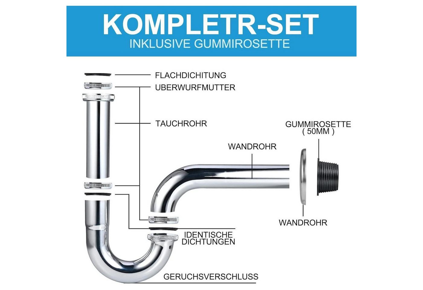 LuxusKollektion Siphon Universal Siphon Waschbecken Röhrensiphon Ablaufgarnitur Abflussrohr Bild 5