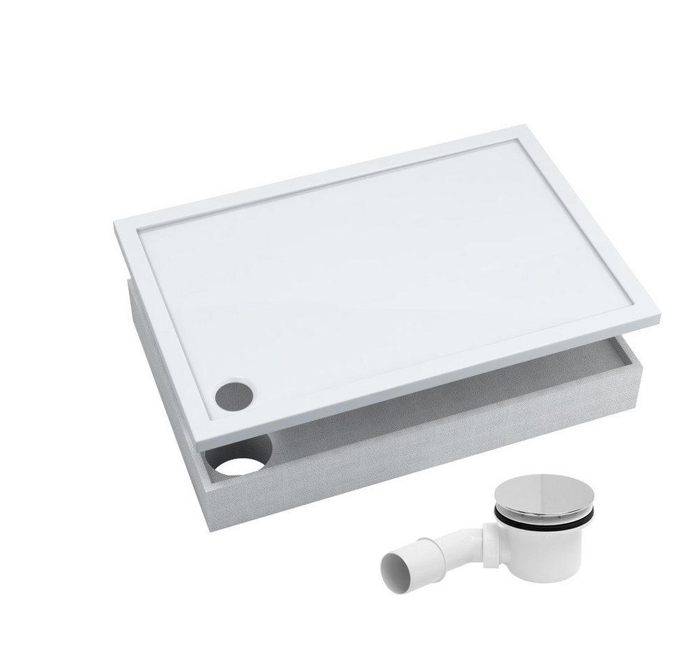 Aquabad® Duschwanne BASIC Smooth White, Rechteck, Acryl, 1-St., Duschwanne + Styroporträger + Ablaufgarnitur, 80x100 cm Bild 2