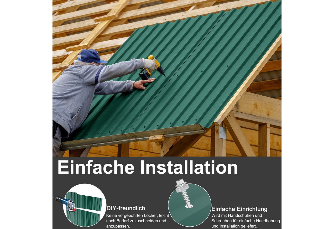 FIVMEN Wellplatte Trapezblech Wellplatten Deckenplatten 12 x Dachpaneele Metallblech, (24-St), für Dachkonstruktionen, Garagen, Gewächshäuser, Zwinger