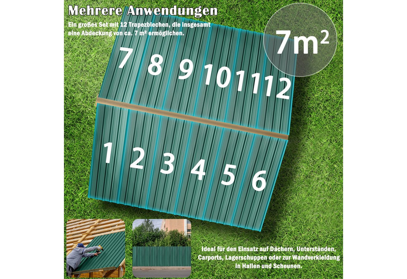 FIVMEN Wellplatte Trapezblech Wellplatten Deckenplatten 12 x Dachpaneele Metallblech, (24-St), für Dachkonstruktionen, Garagen, Gewächshäuser, Zwinger Bild 3