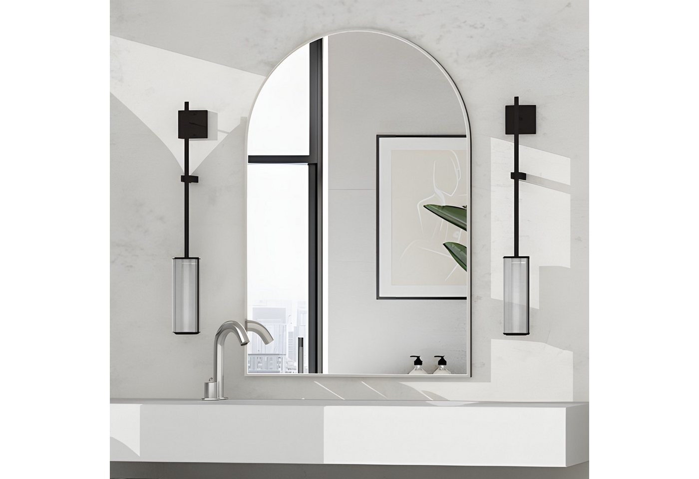CASSILANDO Badspiegel Bogenförmiger Wandspiegel, Badezimmerspiegel, 75 * 50cm Aluminium (Packung, WandSpiegel Halbarch)
