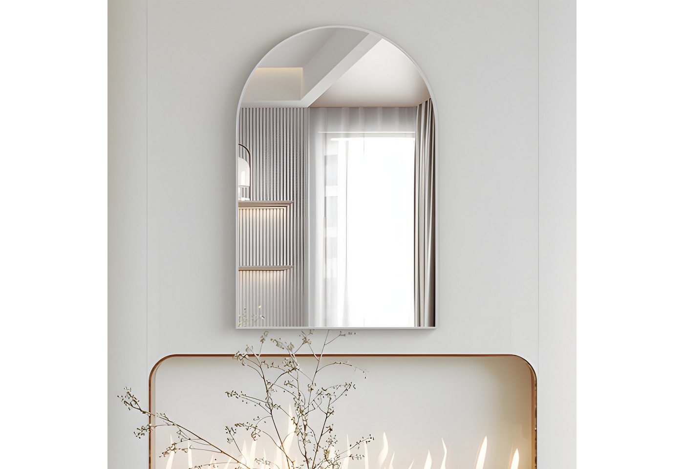 CASSILANDO Badspiegel Bogenförmiger Wandspiegel, Badezimmerspiegel, 75 * 50cm Aluminium (Packung, WandSpiegel Halbarch) Bild 2