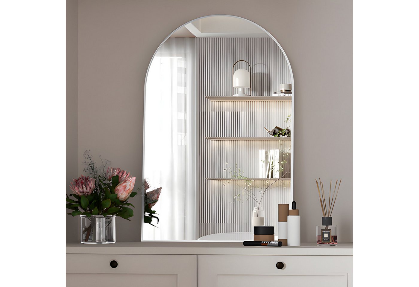 CASSILANDO Badspiegel Bogenförmiger Wandspiegel, Badezimmerspiegel, 75 * 50cm Aluminium (Packung, WandSpiegel Halbarch) Bild 5