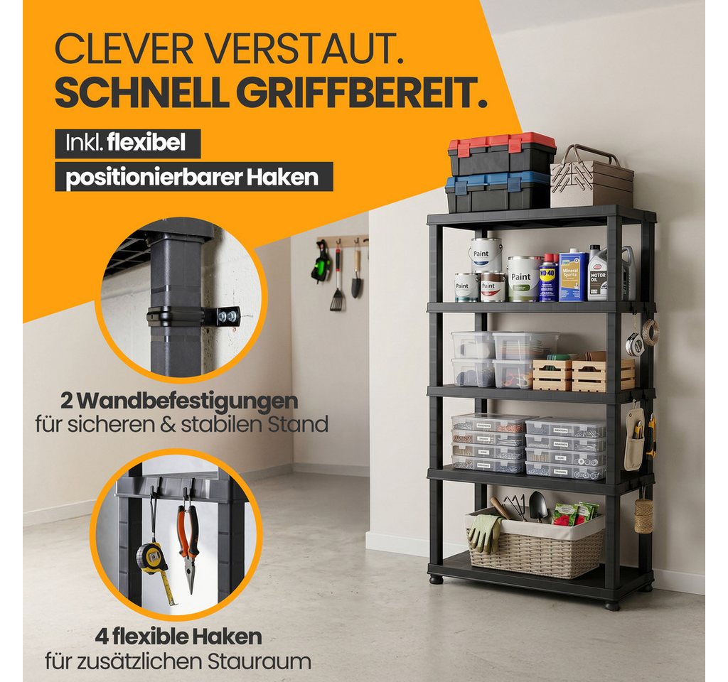 KreLeo Schwerlastregal 'Evo' mit 5 Böden - aus Kunststoff - in Schwarz (Set wählbar) Bild 4