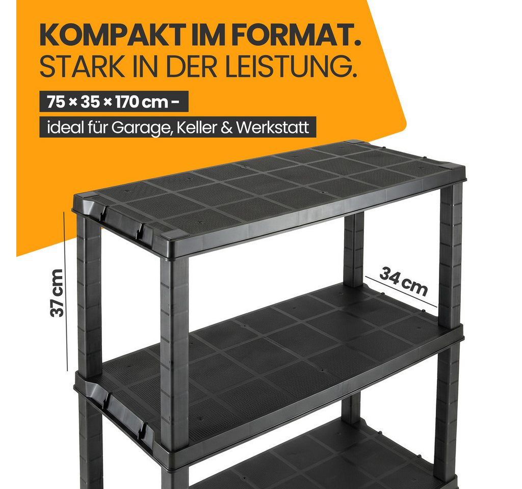 KreLeo Schwerlastregal 'Evo' mit 5 Böden - aus Kunststoff - in Schwarz (Set wählbar) Bild 5
