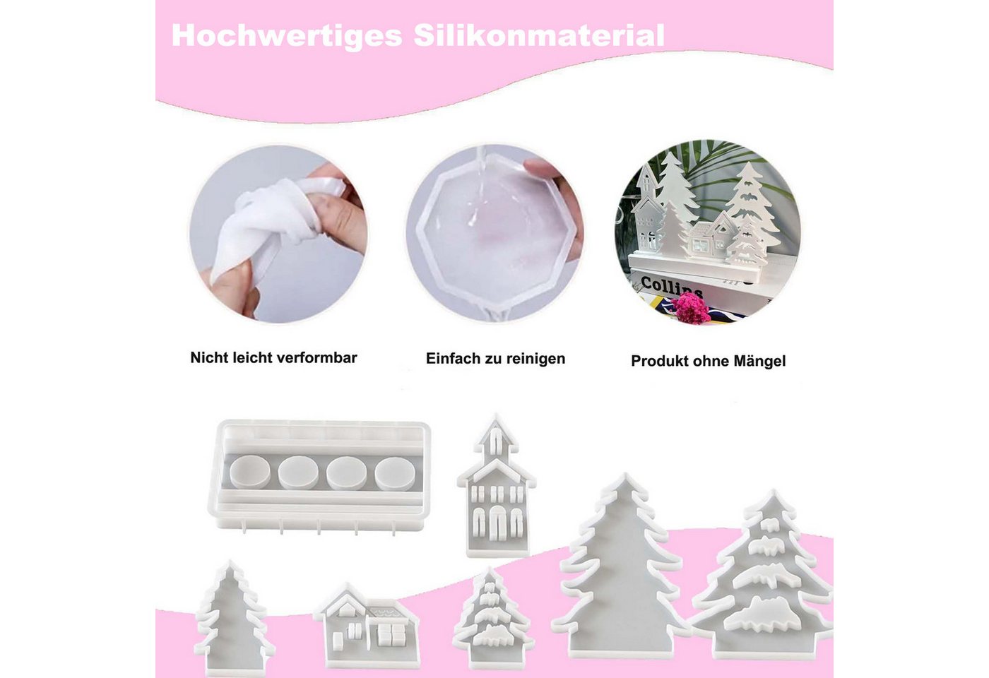 Bomiclss Modellierwerkzeug 7-teiliges Silikonform-Set Weihnachten – Kerzenhalter, Weihnachtsbaum, (7 St), DIY Gießformen für Epoxidharz und Gipsguss