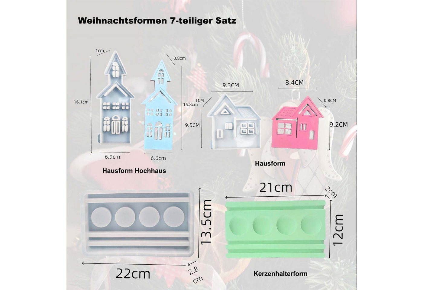 Bomiclss Modellierwerkzeug 7-teiliges Silikonform-Set Weihnachten – Kerzenhalter, Weihnachtsbaum, (7 St), DIY Gießformen für Epoxidharz und Gipsguss Bild 4