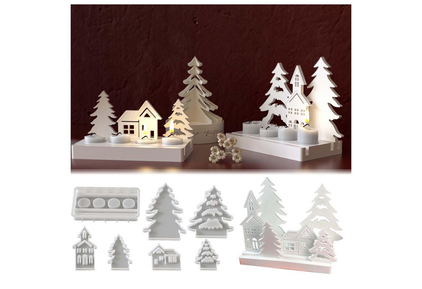 Bomiclss Modellierwerkzeug 7-teiliges Silikonform-Set Weihnachten – Kerzenhalter, Weihnachtsbaum, (7 St), DIY Gießformen für Epoxidharz und Gipsguss Bild 5