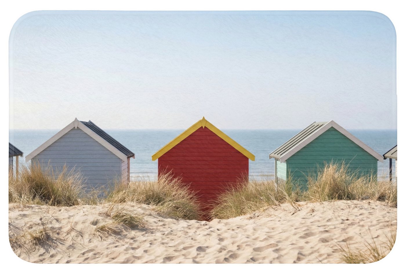 OnlyWow Badematte Strand - Ferienhäuser - Farbenfroh - Dünen, Höhe 10 mm, Polyester, Rechteckig, Badezimmerteppich, Badteppich, Rutschfest, Badvorleger, Waschbar Bild 2