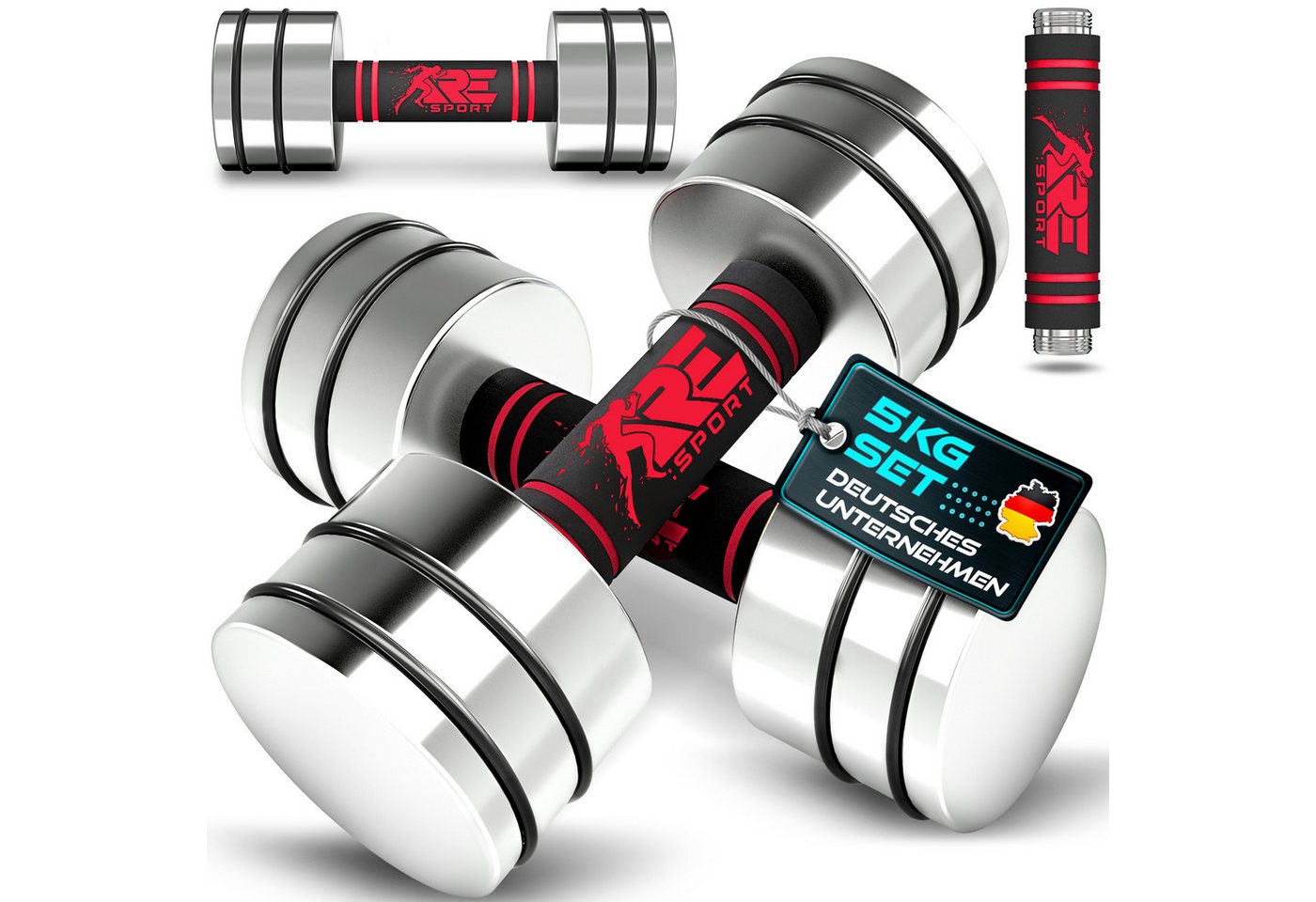 RE:SPORT Gartentisch RE:SPORT® 2er Hanteln Set aus massivem Stahl 2,5/5/7,5/10 kg, Hantel (Kurzhanteln Home Gym, Krafttraining & Muskelaufbau, Fitness Kurzhantel mit Gewichten & Schaumstoffgriff), 2er Hanteln Set aus Stahl 2,5/5/7,5/10 kg Hantel Bild 2