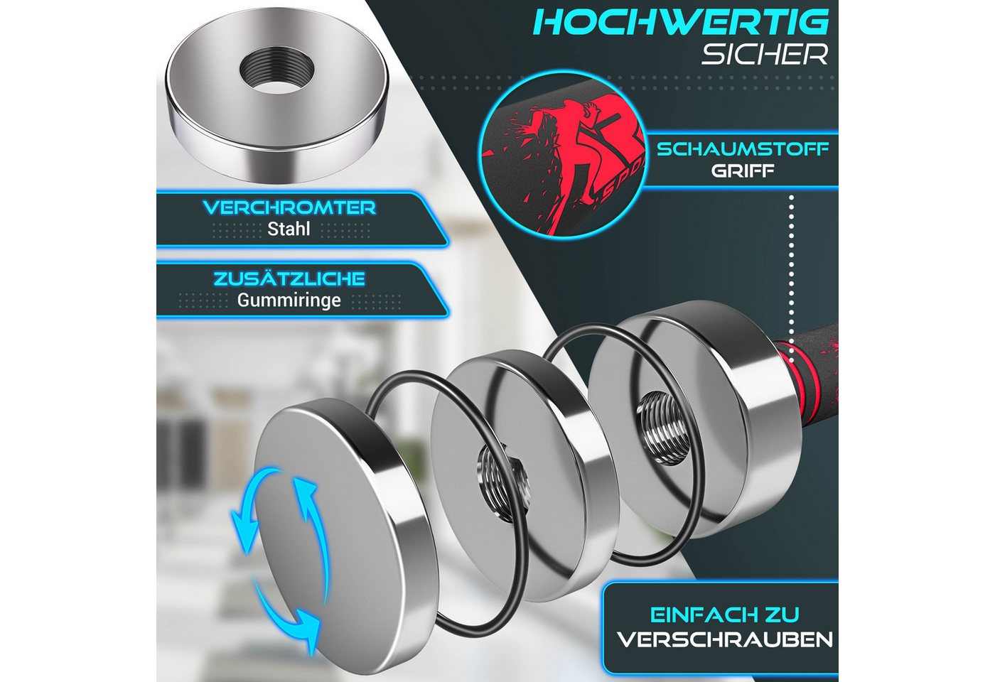 RE:SPORT Gartentisch RE:SPORT® 2er Hanteln Set aus massivem Stahl 2,5/5/7,5/10 kg, Hantel (Kurzhanteln Home Gym, Krafttraining & Muskelaufbau, Fitness Kurzhantel mit Gewichten & Schaumstoffgriff), 2er Hanteln Set aus Stahl 2,5/5/7,5/10 kg Hantel Bild 3