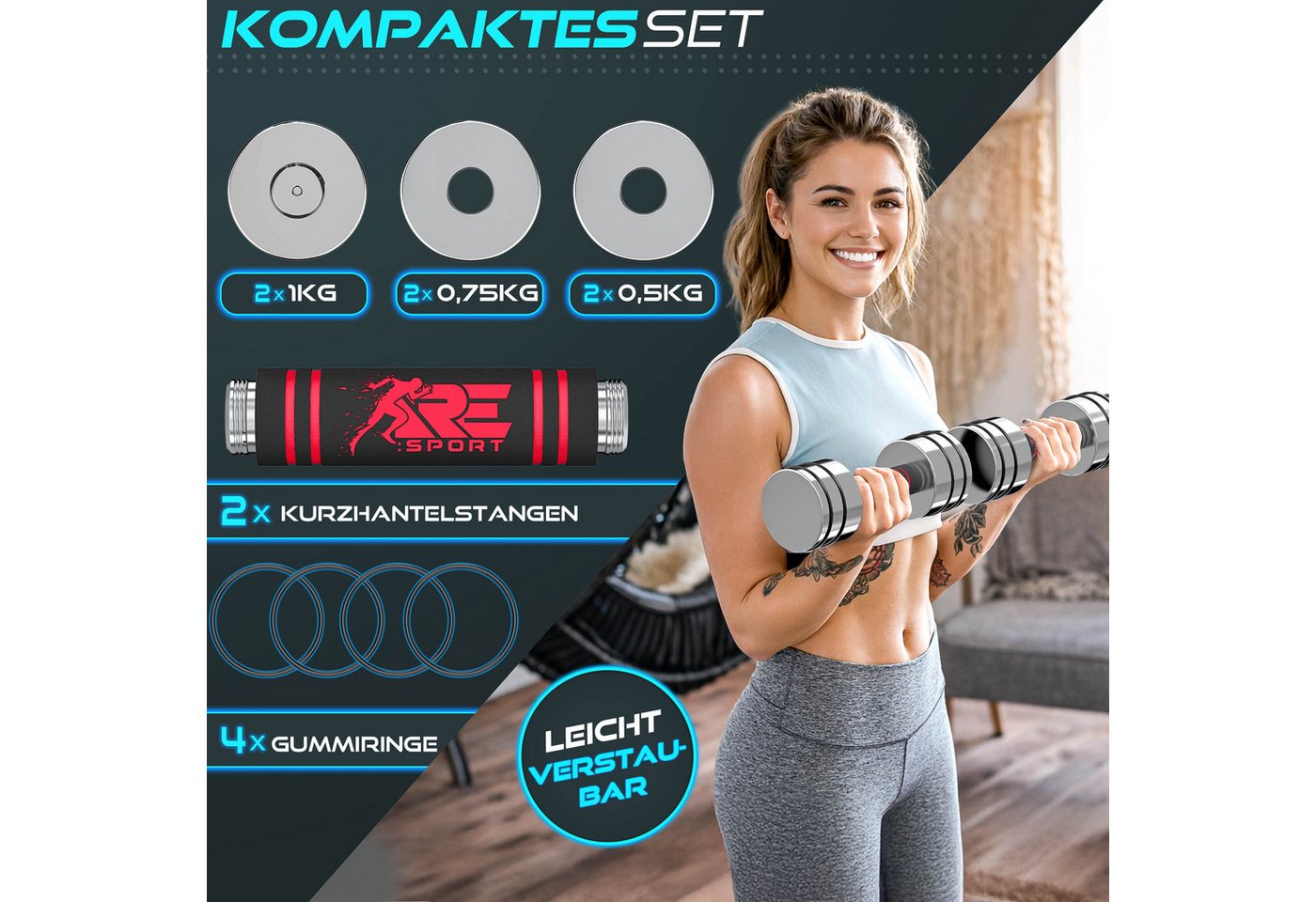 RE:SPORT Gartentisch RE:SPORT® 2er Hanteln Set aus massivem Stahl 2,5/5/7,5/10 kg, Hantel (Kurzhanteln Home Gym, Krafttraining & Muskelaufbau, Fitness Kurzhantel mit Gewichten & Schaumstoffgriff), 2er Hanteln Set aus Stahl 2,5/5/7,5/10 kg Hantel Bild 4