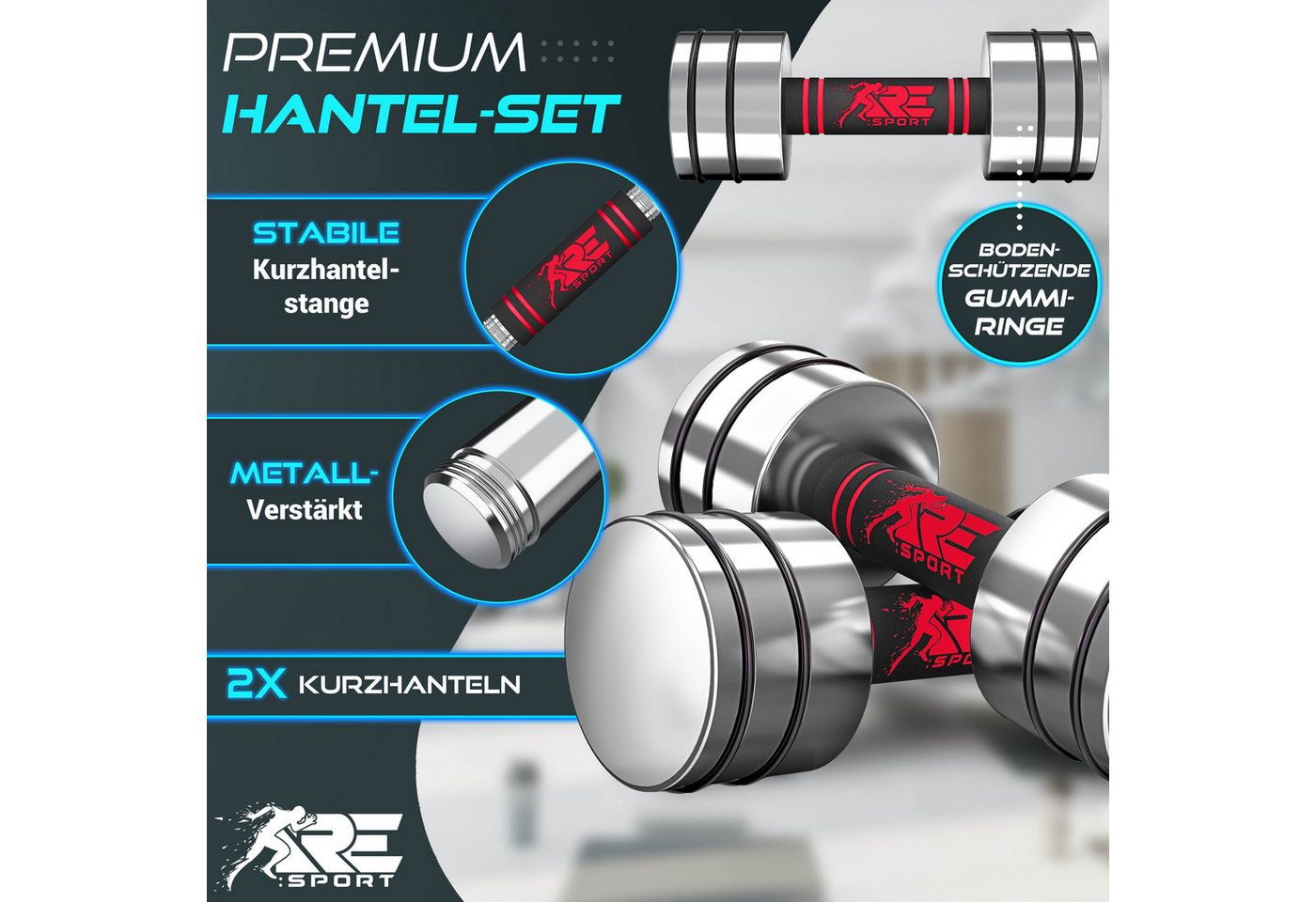 RE:SPORT Gartentisch RE:SPORT® 2er Hanteln Set aus massivem Stahl 2,5/5/7,5/10 kg, Hantel (Kurzhanteln Home Gym, Krafttraining & Muskelaufbau, Fitness Kurzhantel mit Gewichten & Schaumstoffgriff), 2er Hanteln Set aus Stahl 2,5/5/7,5/10 kg Hantel Bild 5