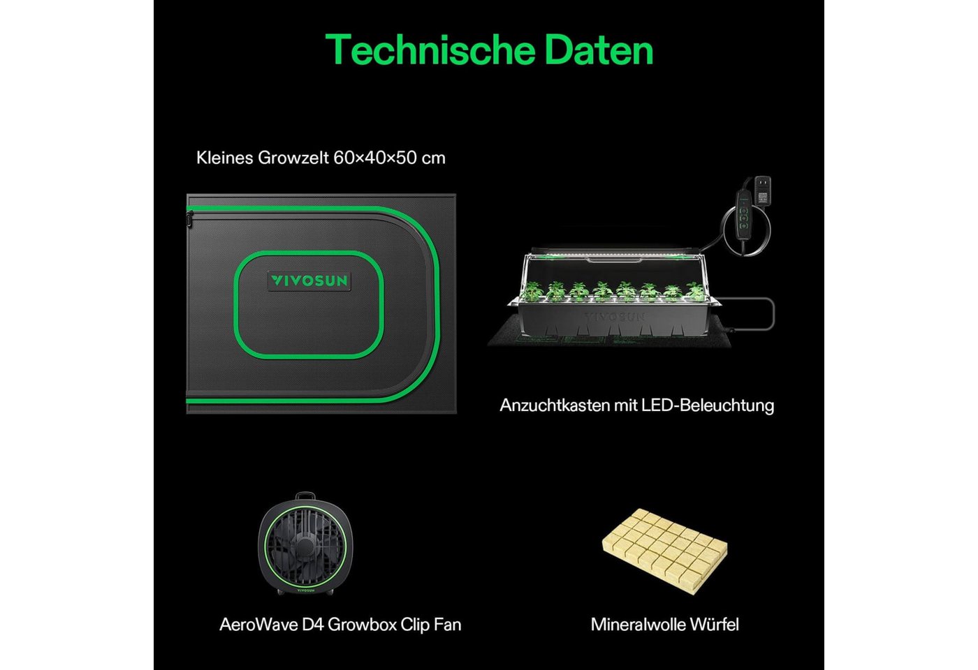 VIVOSUN Gewächshaus Vivosun Klonzelt Komplettset, BxTxH: 60 x 40 x 50 cm, BxLxH: 40 x 60 x 50 cm, 0,6 mm Wandstärke, Anzuchtschale, Heizmatte, Clip Ventilator, Rockwool Würfel Bild 5