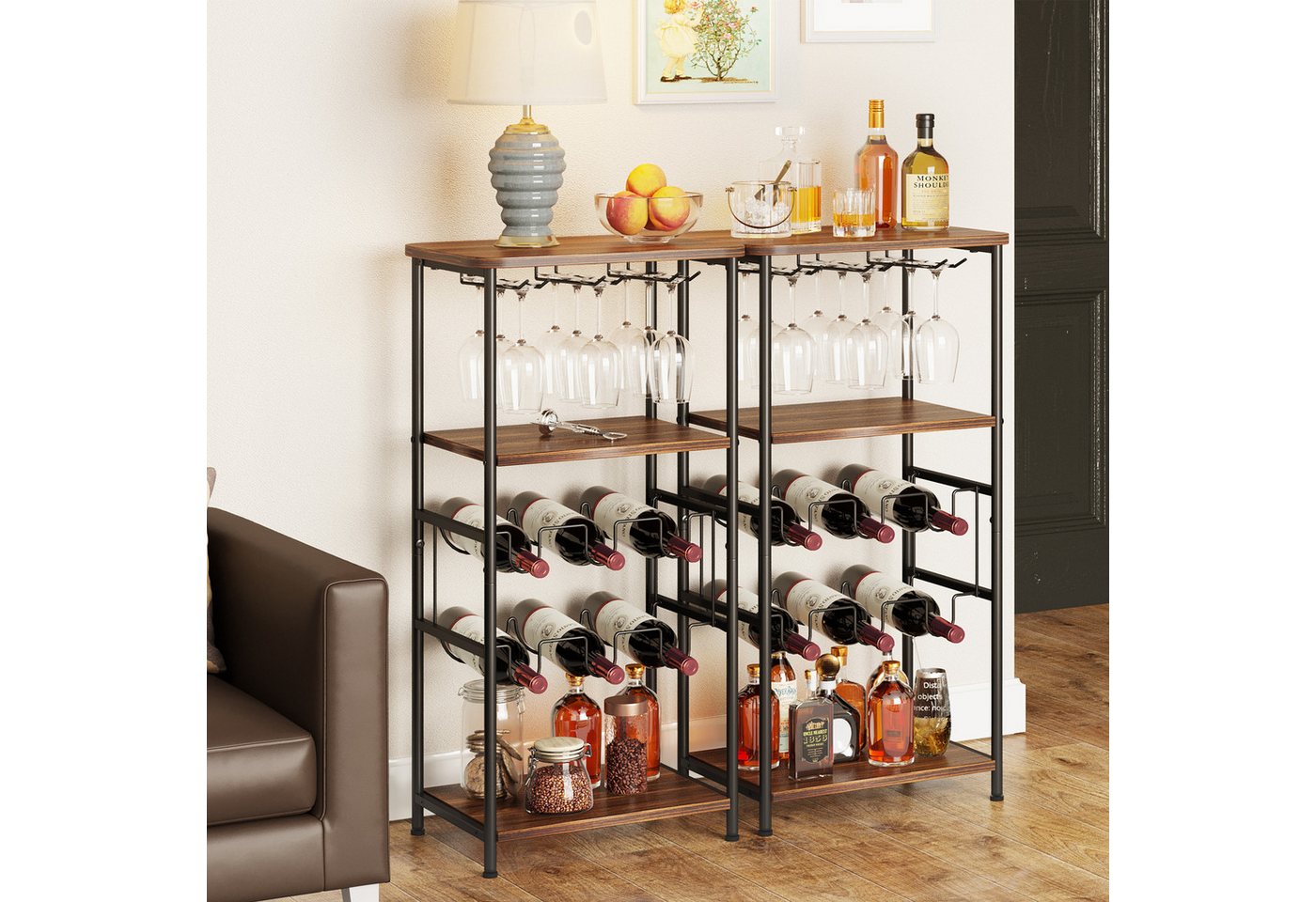 Dripex Weinregal 5 Etagen Weinregal Vintage für 6 Flaschen und 9 Gläser Bild 5
