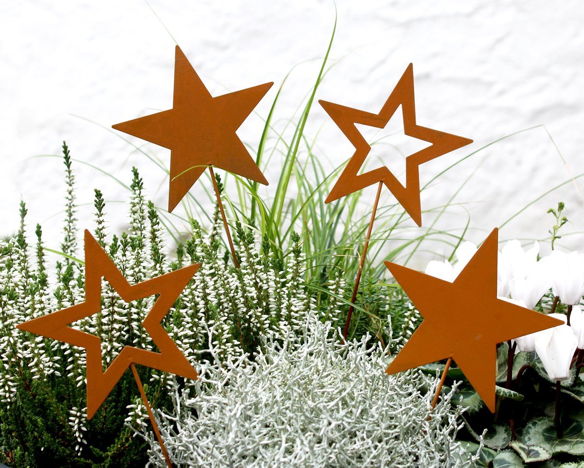 LB H&F Lilienburg Gartenstecker 4er SET Sterne Gartenstecker Stern Beetstecker Weihnachten (Gartendeko Herbst Winter außen draussen Blumenstecker Blumenstab Stern Advent Deko Sterne Metall Rost Roststecker zum stecken am Weihnachten Herbstdeko Weihnachtsdeko 4er STERNE AM STAB) Bild 2