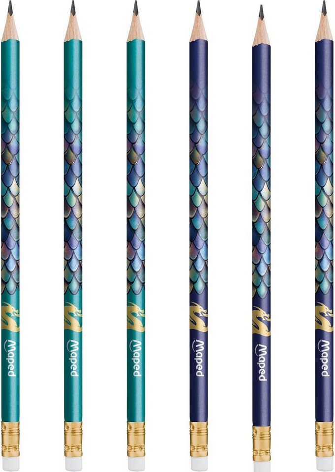 MAPED Bleistift Maped DRAGON Bleistift HB 6er Set mit Radierkopf