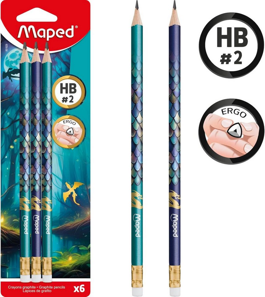 MAPED Bleistift Maped DRAGON Bleistift HB 6er Set mit Radierkopf Bild 2