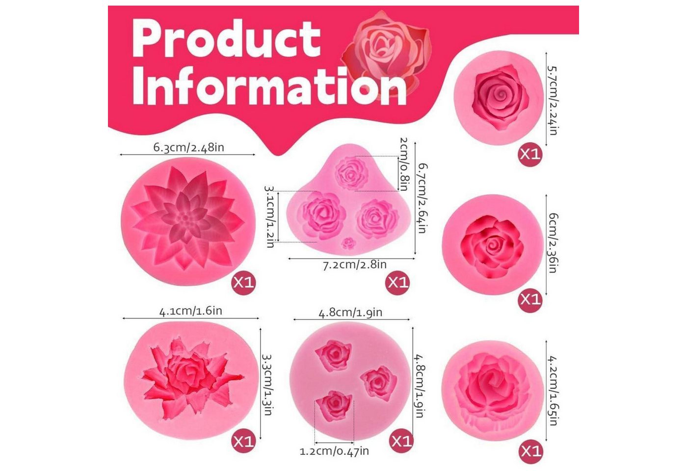 LuxusKollektion Silikonform Silikonformen Blumen 7tlg 3D Rosen