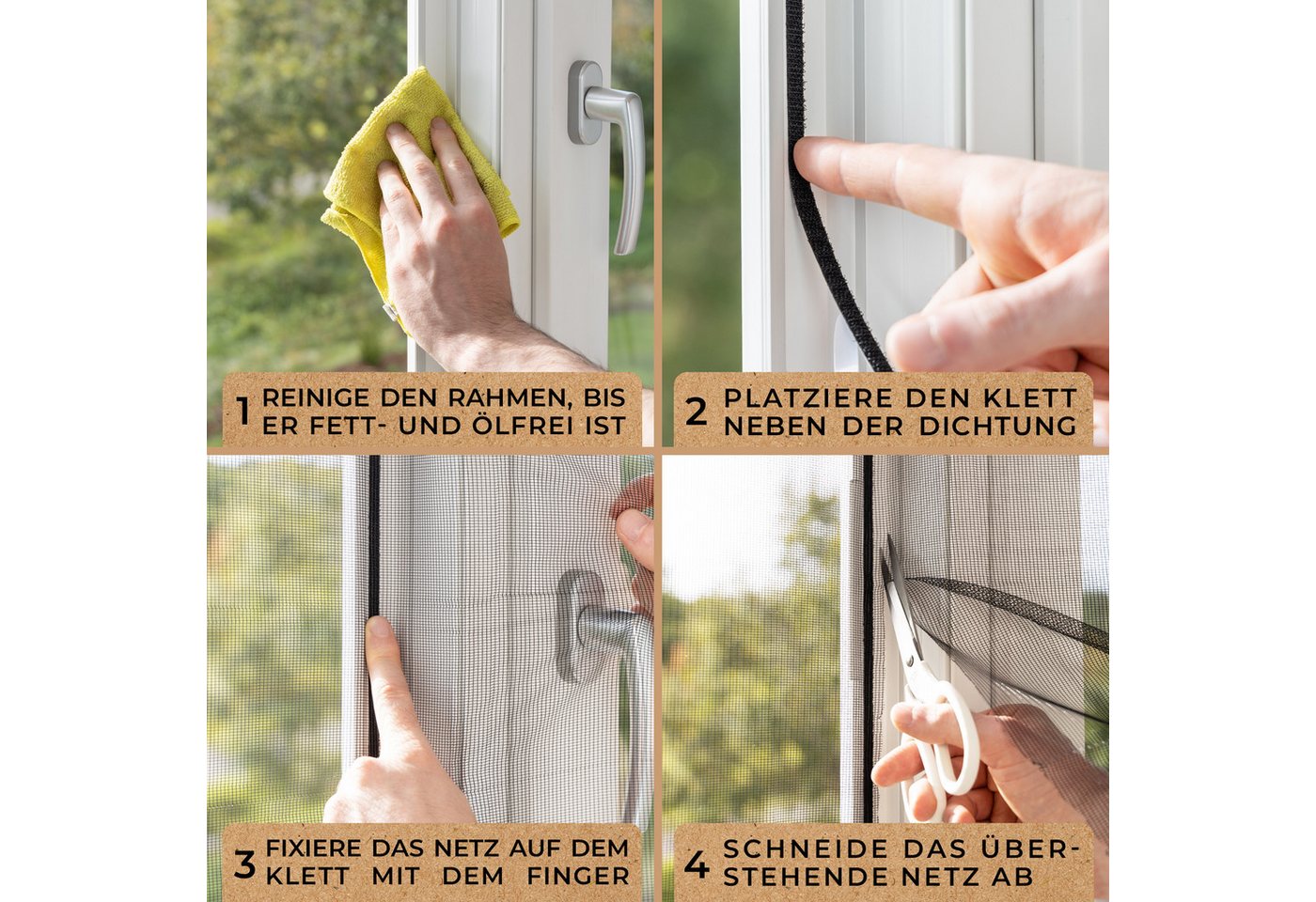 MÜCKENMEISTER Fliegengitter-Gewebe - Fliegengitter Fenster aus Polyester - zuschneidbar mit Klebestreifen, 130x150, schwarz oder weiß