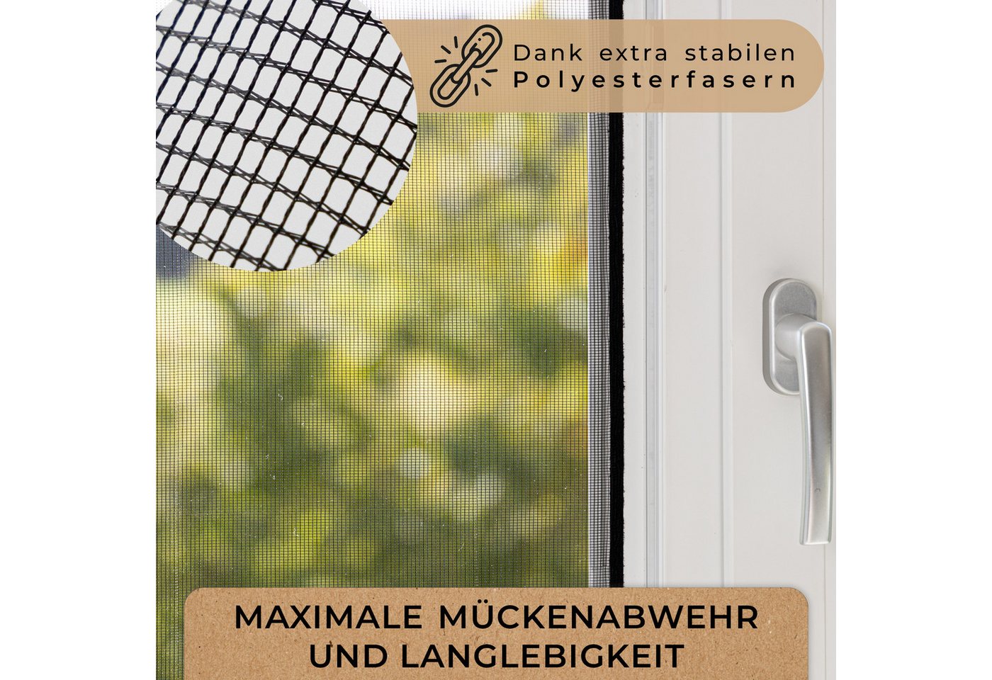 MÜCKENMEISTER Fliegengitter-Gewebe - Fliegengitter Fenster aus Polyester - zuschneidbar mit Klebestreifen, 130x150, schwarz oder weiß Bild 2