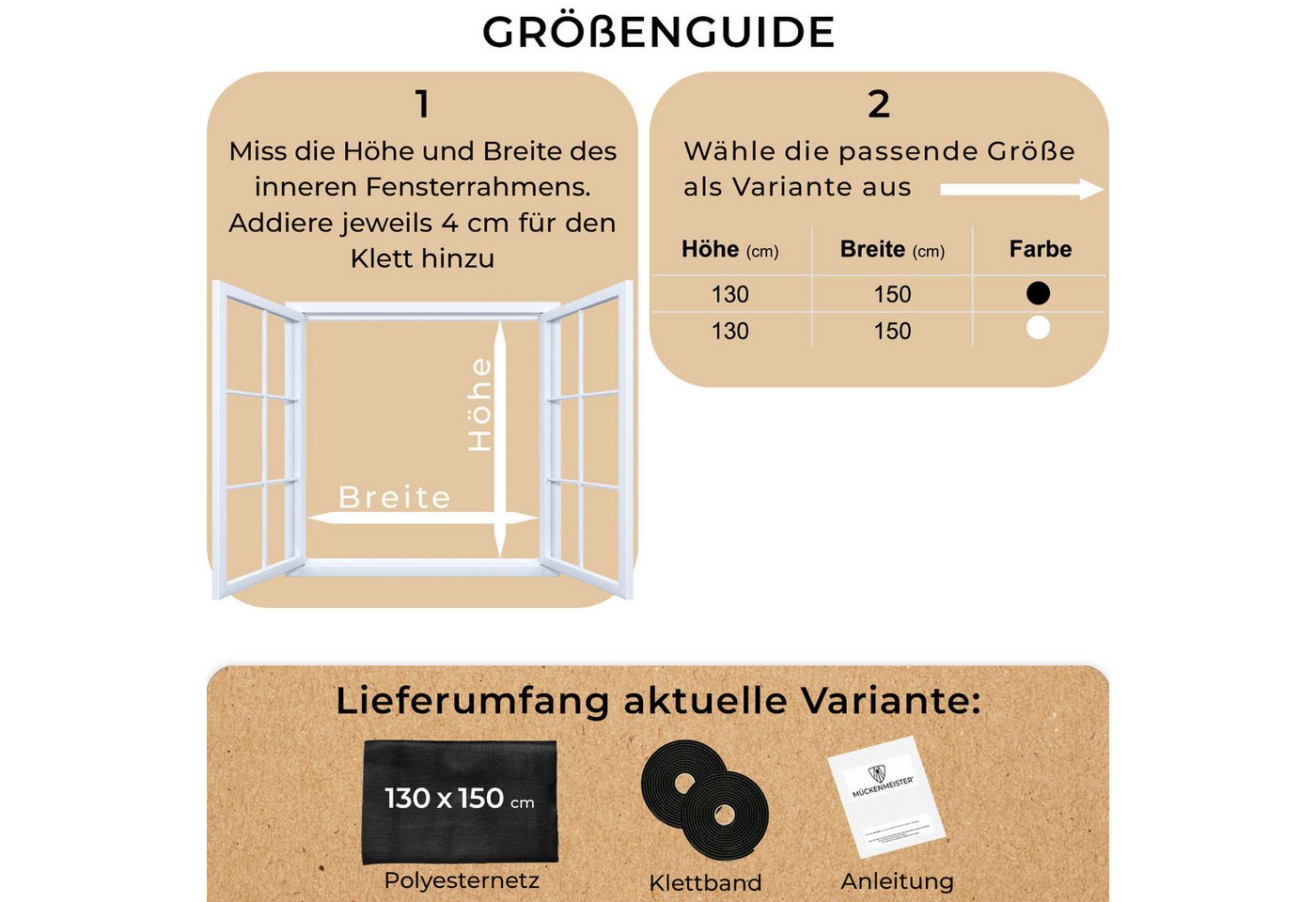 MÜCKENMEISTER Fliegengitter-Gewebe - Fliegengitter Fenster aus Polyester - zuschneidbar mit Klebestreifen, 130x150, schwarz oder weiß Bild 5