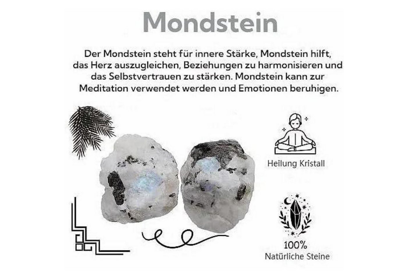LuxusKollektion Stein Mondstein Große Kristall 2 Stück Natursteine Rohstein Heilsteine
