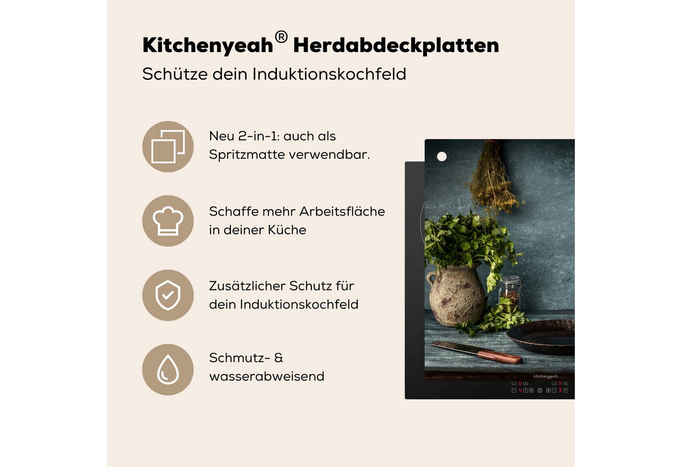KitchenYeah Küchenrückwand Kräuter - Stilleben - Gewürze, (1-tlg), Induktion Schutzmatte, Induktionsherd Abdeckung, 60x60 cm Bild 5