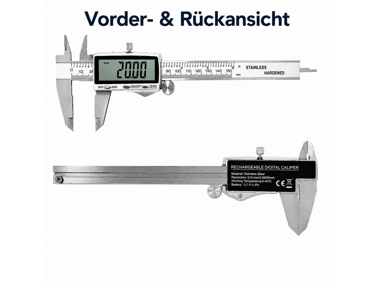 SOFTWEARY Messschieber aus Edelstahl, USB wiederaufladbar, max. 150 mm, Digital Messlehre mit LCD Display, Schieblehre 2 Modi Bild 4