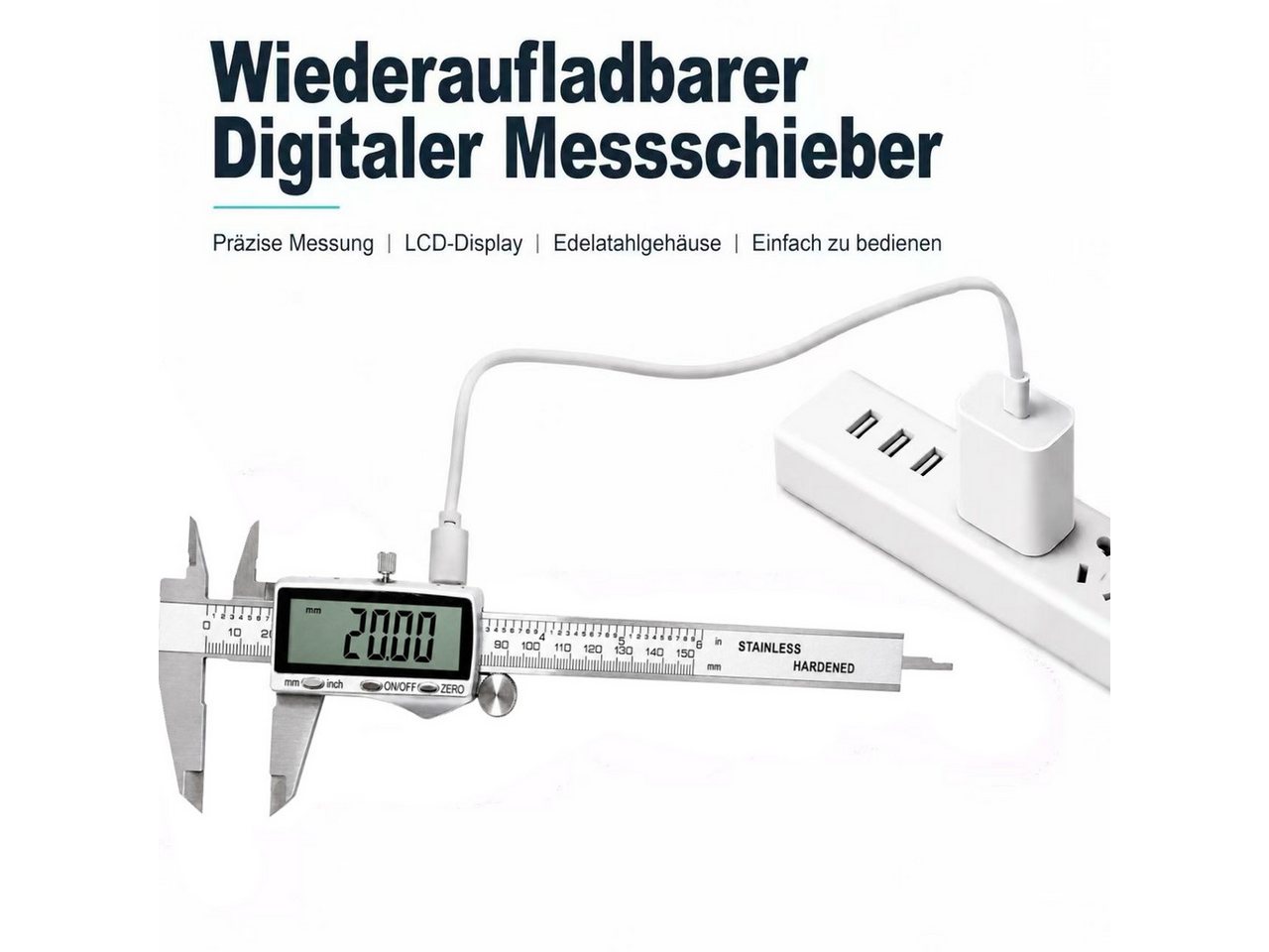 SOFTWEARY Messschieber aus Edelstahl, USB wiederaufladbar, max. 150 mm, Digital Messlehre mit LCD Display, Schieblehre 2 Modi Bild 5