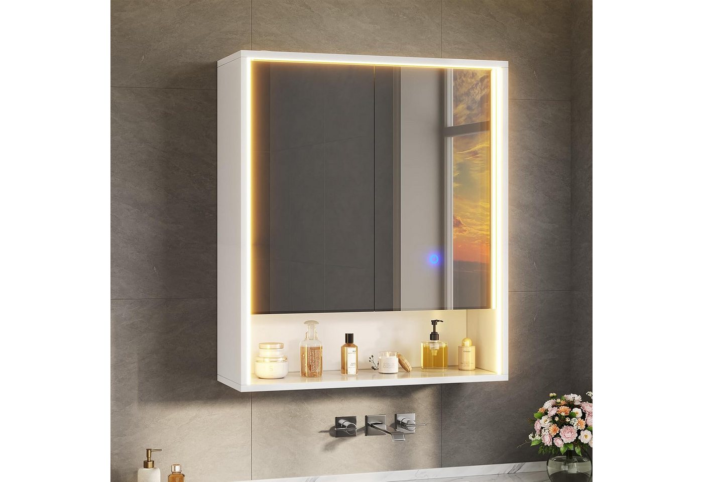 MSMASK Badezimmerspiegelschrank mit LED Beleuchtung, Steckdose & 3 Farbtemperaturen, 60x70x19 cm, Weiß (1-St) 3-stufig höhenverstellbare Ablage Bild 5