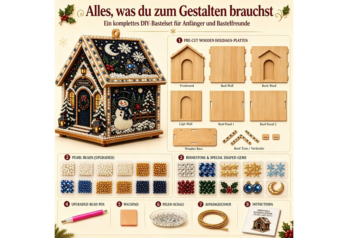 CLTYQ Kreativset DIY-Diamantmalerei-Set für ein kreatives Weihnachtshaus, Weihnachtsanhänger, festliche Weihnachtsbaum- und Tischdekoration