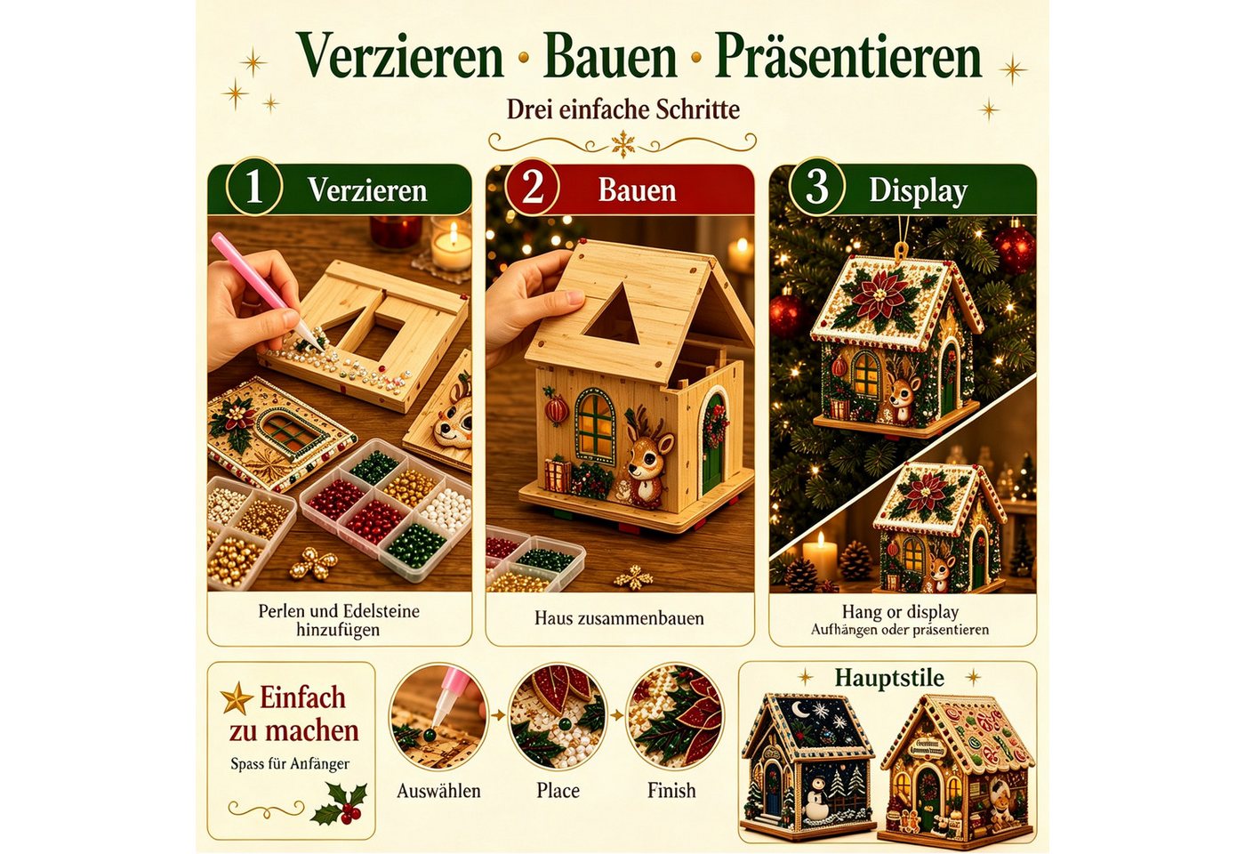 CLTYQ Kreativset DIY-Diamantmalerei-Set für ein kreatives Weihnachtshaus, Weihnachtsanhänger, festliche Weihnachtsbaum- und Tischdekoration Bild 2