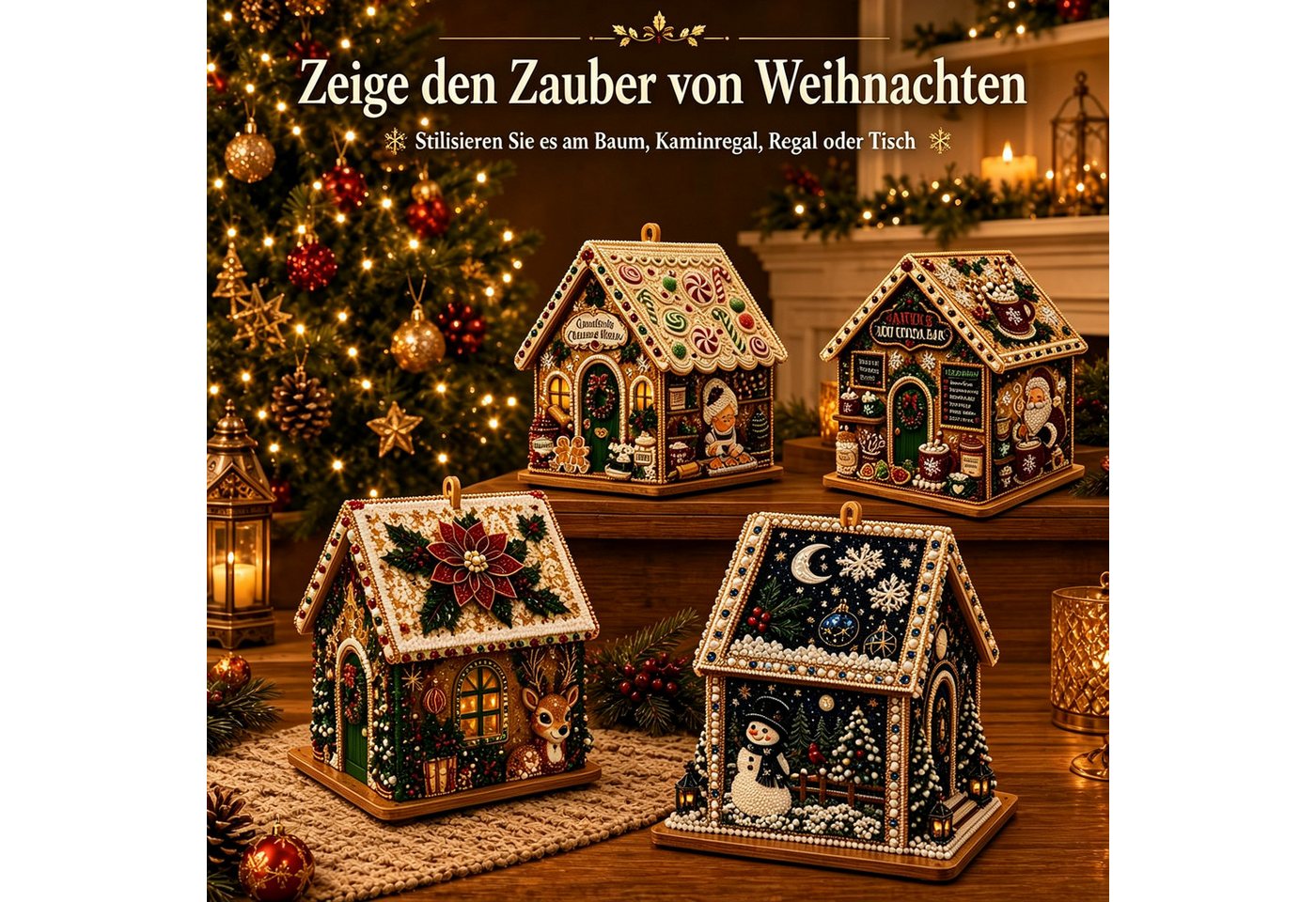 CLTYQ Kreativset DIY-Diamantmalerei-Set für ein kreatives Weihnachtshaus, Weihnachtsanhänger, festliche Weihnachtsbaum- und Tischdekoration Bild 4