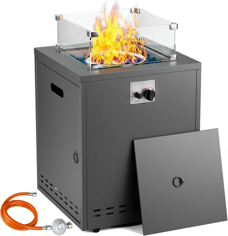 TLGREEN Feuerstelle Gas Feuerstelle 20 Zoll Quadratisch, (Outdoor Feuertisch mit Glaswindschutz 14,5 kW, Flüssiggas Gaskamin Garten Terrasse Balkon mit Schutzhülle Glassteinen), 4PCS Füße, 50x50x62cm Bild 3