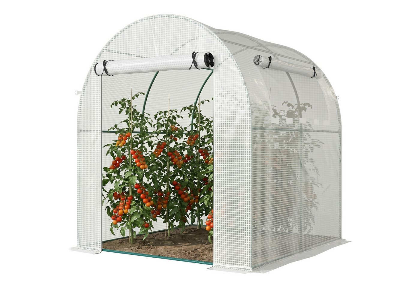 Outsunny Foliengewächshaus Tomatenhaus Winterfest Treibhaus mit Aufrollbare Fenster & Tür, BxTxH: 180 x 180 x 200 cm, BxLxH: 180 x 180 x 200 cm, Gewächshaus 1-St., Folientunnel, für Garten, Balkon, Weiß Bild 3