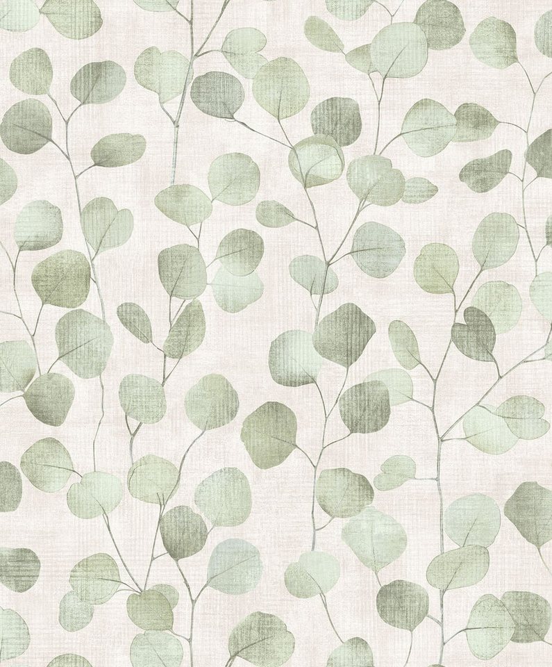 Marburg Vliestapete Ranken Blätter Eukalyptus Textiloptik Beige Grün 81642 Leyla Novamur