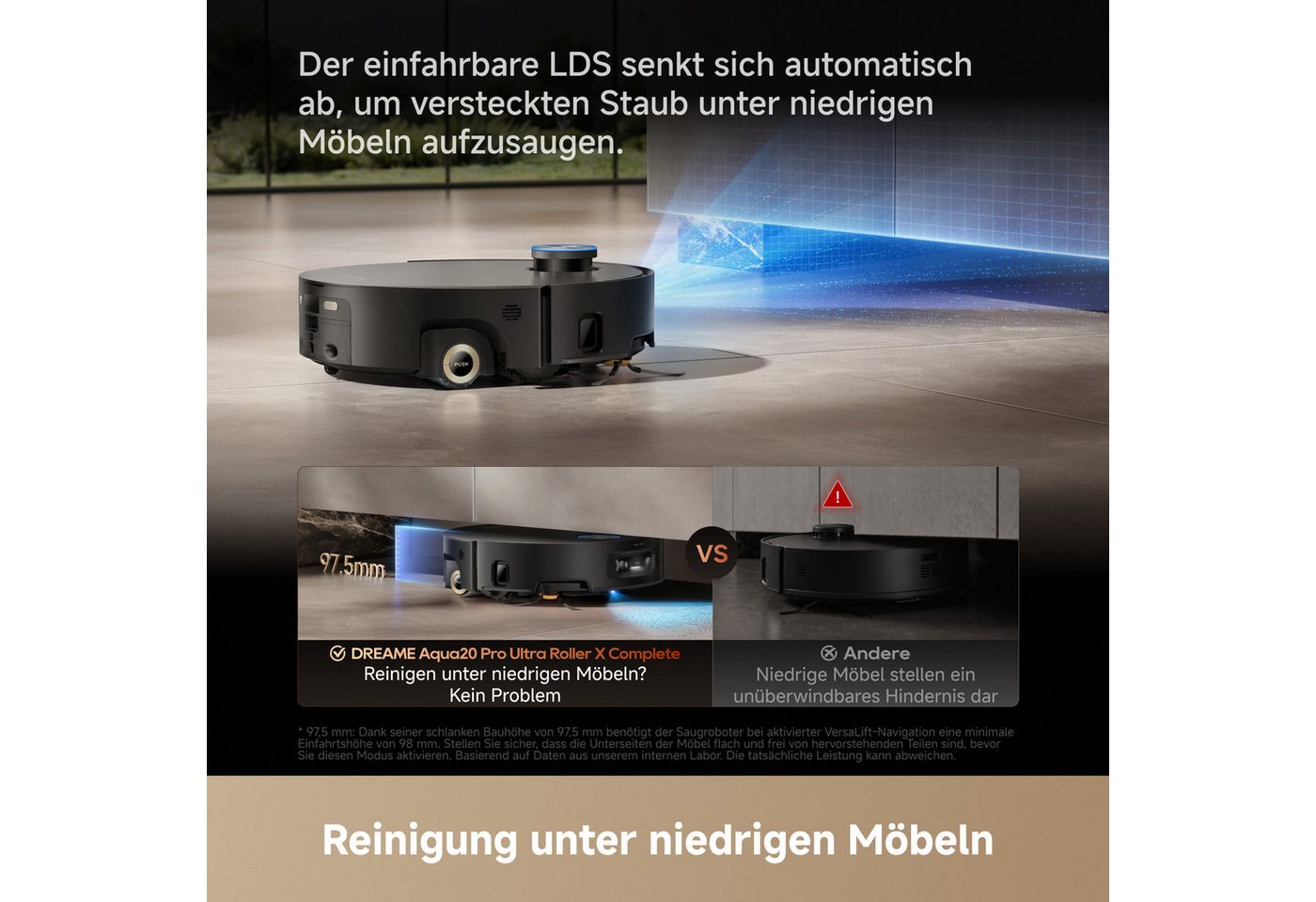 Dreame Nass-Trocken-Saugroboter Aqua20 Pro Ultra Roller X Complete Marble Black, 650 W, Vollautomatische Absaugstation, App-Steuerung