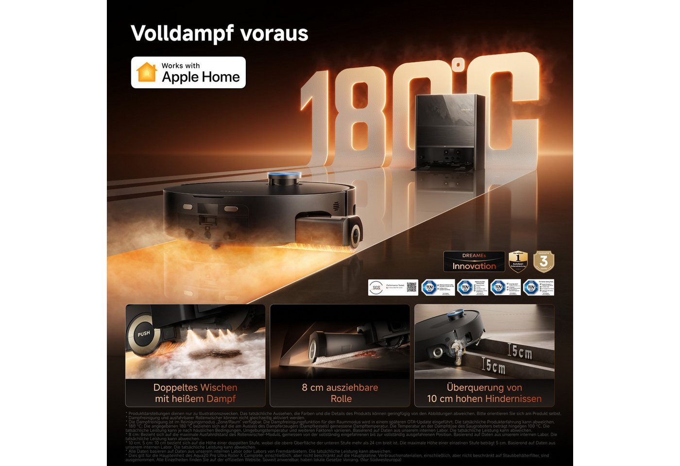 Dreame Nass-Trocken-Saugroboter Aqua20 Pro Ultra Roller X Complete Marble Black, 650 W, Vollautomatische Absaugstation, App-Steuerung Bild 2