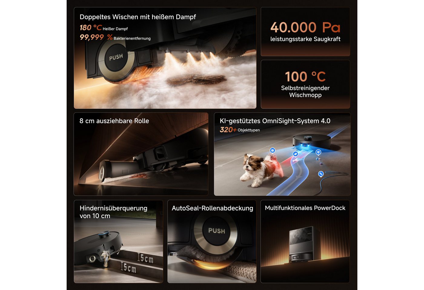 Dreame Nass-Trocken-Saugroboter Aqua20 Pro Ultra Roller X Complete Marble Black, 650 W, Vollautomatische Absaugstation, App-Steuerung Bild 4