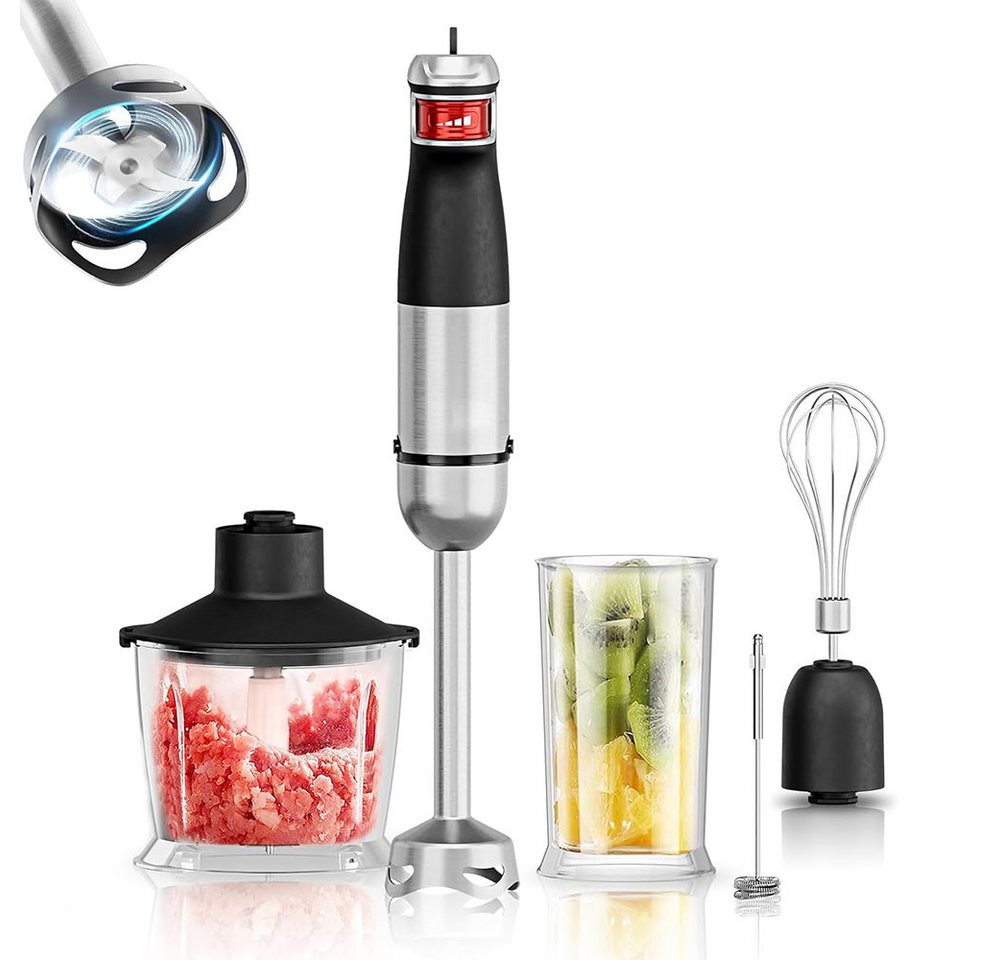 TUWENA Stabmixer Stabmixer 6-in-1 Pürierstab Set, Edelstahl Handheld Blender, 1200 W, Mit 3 Edelstahl -Agitatoren und 2 Rührbehältern Bild 3