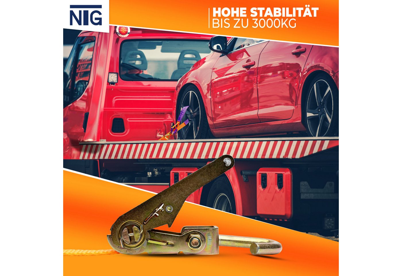 NTG Nutzfahrzeug Technik GmbH Spanngurt Zurrgurt Autotransport 4 Stück Set PKW Radsicherung Gurt Auto NTG (4-St) NACH DIN EN 12195-2