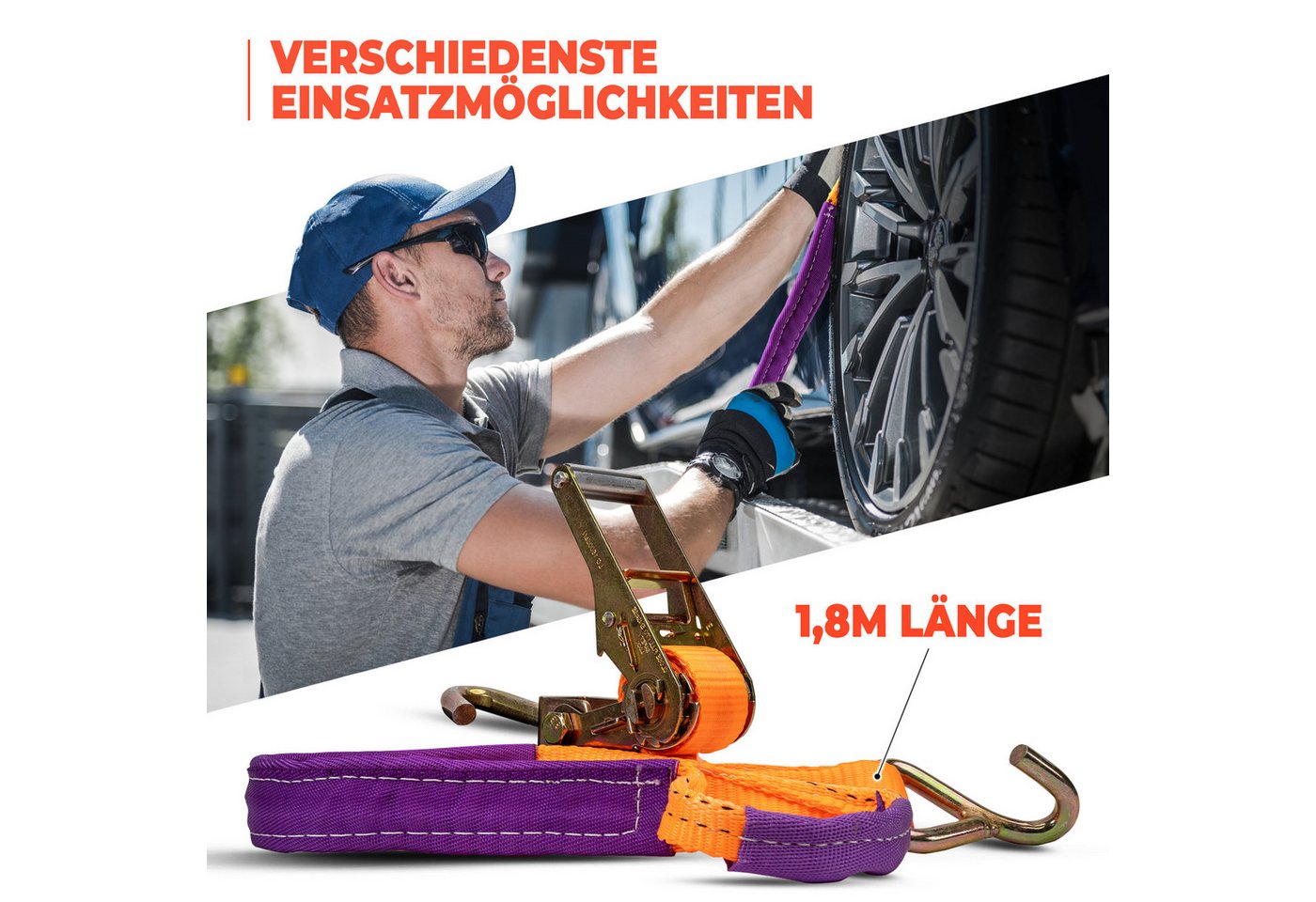 NTG Nutzfahrzeug Technik GmbH Spanngurt Zurrgurt Autotransport 4 Stück Set PKW Radsicherung Gurt Auto NTG (4-St) NACH DIN EN 12195-2 Bild 2
