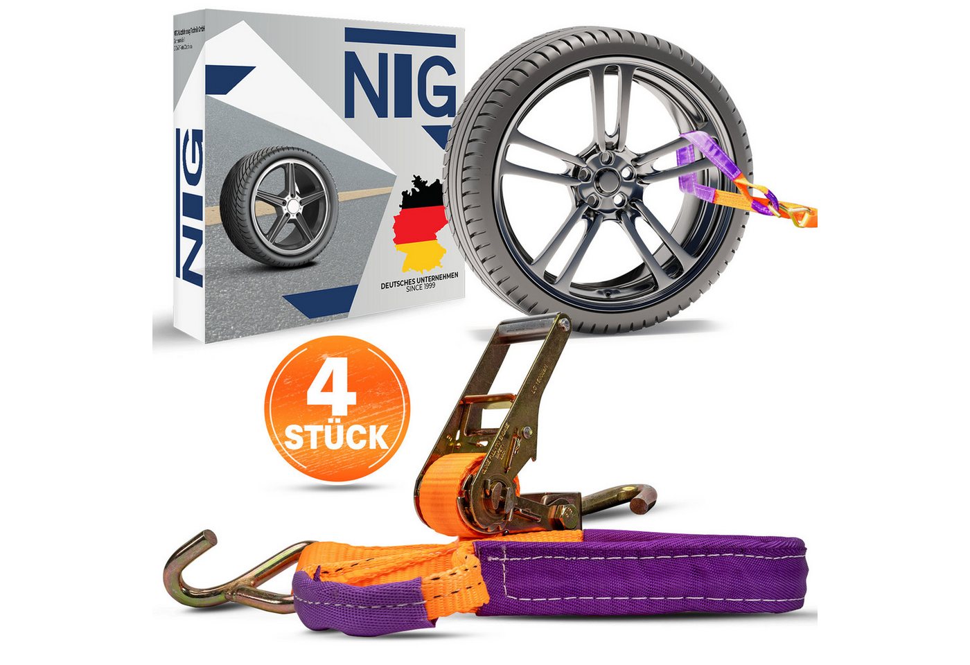 NTG Nutzfahrzeug Technik GmbH Spanngurt Zurrgurt Autotransport 4 Stück Set PKW Radsicherung Gurt Auto NTG (4-St) NACH DIN EN 12195-2 Bild 4